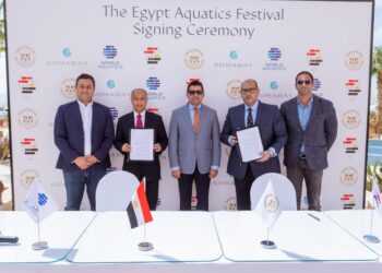 وزير الرياضة يشهد مراسم توقيع بروتوكولات لاستضافة مسابقات فى الرياضات المائية في سوما باي