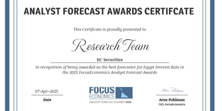 HC Brokerage awarded the Best Forecaster of Egypt's Monetary sector in the 2025 FocusEconomics Analyst Forecast Awards,