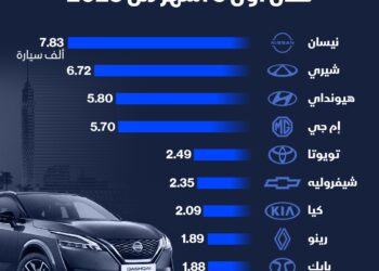 نيسان تتصدر مبيعات السيارات في مصر خلال أول 5 أشهر من 2025.. وشيري وهيونداي تلاحقانها